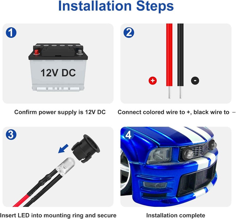 Linkstyle 60 قطعة 12 فولت 5 مم ثنائيات ضوء LED مسبقة التوصيل، مصابيح LED صغيرة، لمبات فردية صغيرة 12 فولت لنماذج السيارات والإلكترونيات، أبيض أحمر أصفر أخضر أزرق برتقالي، 10 قطع لكل لون - Image 5